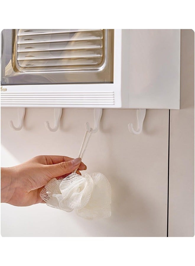 HQ-GAMING Bathroom Kitchen Wall Mounted Shelves Rack with Hooks Towel Bar Wall Storage Cabinet,White Kitchen Wall Organizer, No-Trace No Drilling Spice Rack Cosmetic Organiser for Bathroom Kitchen  - Image 5
