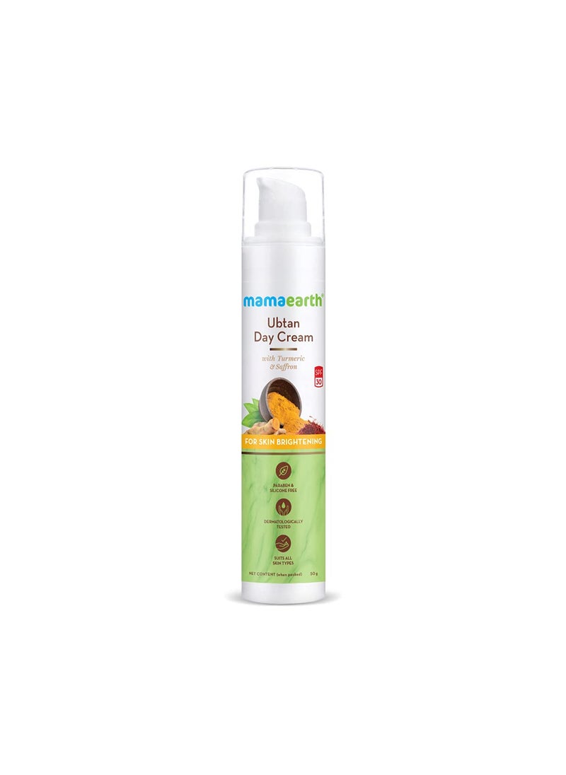 Mamaearth MAMAEARTH Ubtan Day Cream with SPF 30  Enhances Skin Tone  Gives Glowing Skin  Protects from UVA  UVB Rays  Infused with Turmeric  Saffron  176 Oz50 g 