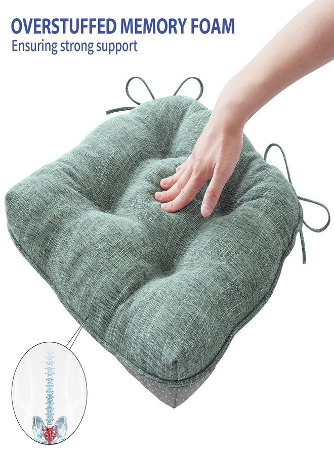 IPYNBAP Chair Cushions for Dining Chairs Set of 4, Kitchen Chair Cushions, Chair Pads with Ties and Non Slip Backing, Tufted Memory Foam Seat Cushion 2 Pack, 15.5" x 15.5" x 4", Sage Green - Image 5