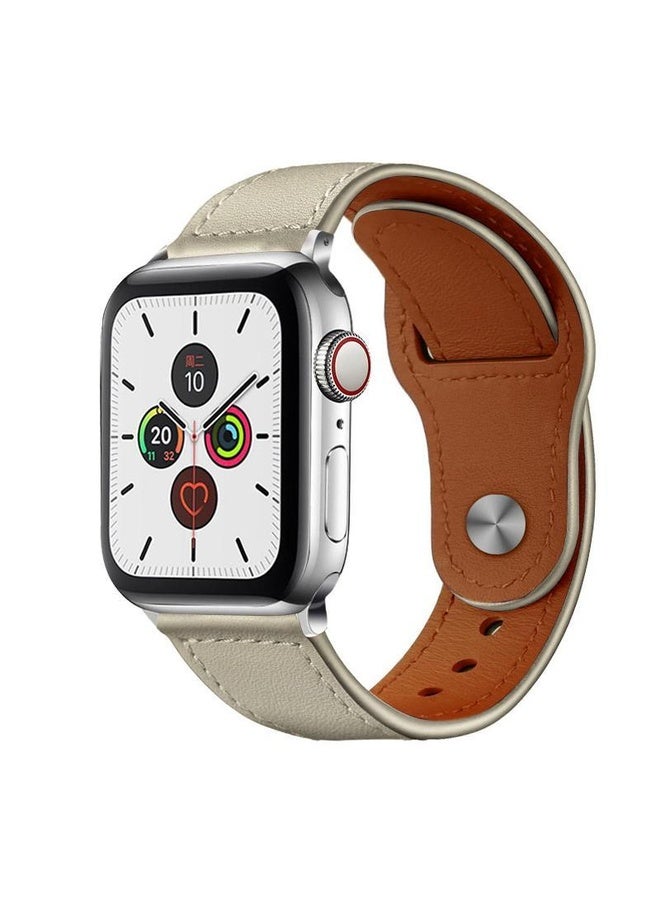 HuHa For Apple Watch 38 / 40 / 41 / S10 42mm xDfind Rivet Buckle Genuine Leather Watch Band(Beige) - Image 1