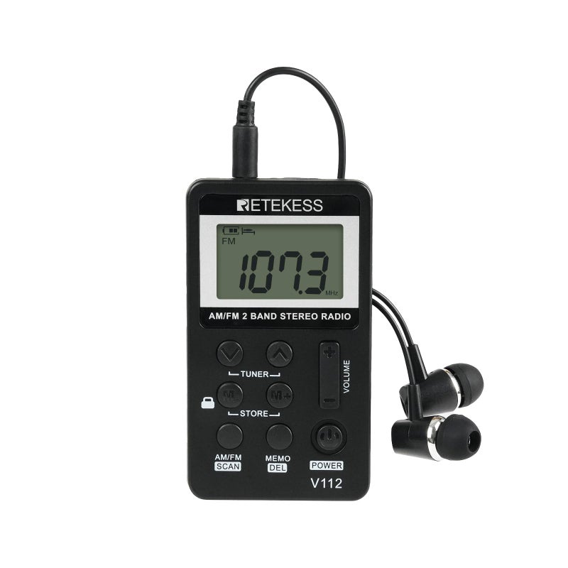Retekess V112 AM FM Pocket Radio, Digital Radio with Earphone, Rechargeable Battery with LCD Display for Walking, Jogging, Training(Black) - Image 1