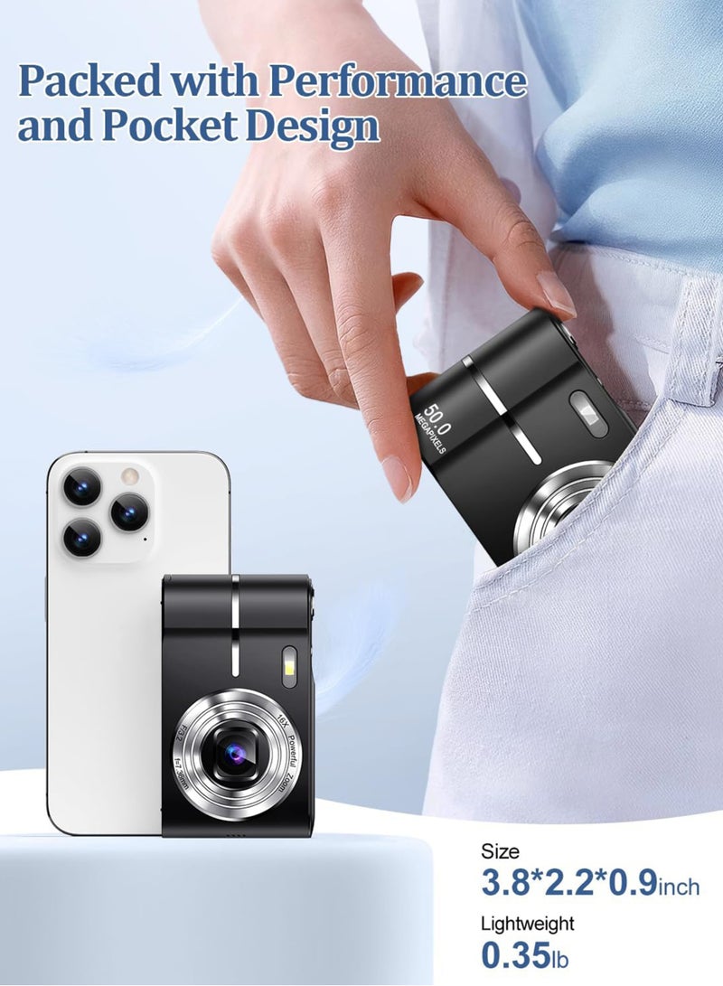 جورفنت كاميرا رقمية، كاميرا رقمية بدقة 50 ميجابكسل للتصوير الفوتوغرافي، كاميرا تسجيل فيديو مع بطاقة SD سعة 64 جيجابايت، كاميرات رقمية 16X لليوتيوب مع شاشة قلابة 2.4 بوصة 180 درجة، عدسة واسعة الزاوية وماكرو، كاميرا سفر صغيرة مضادة للاهتزاز كهدية للمبتدئين - Image 5