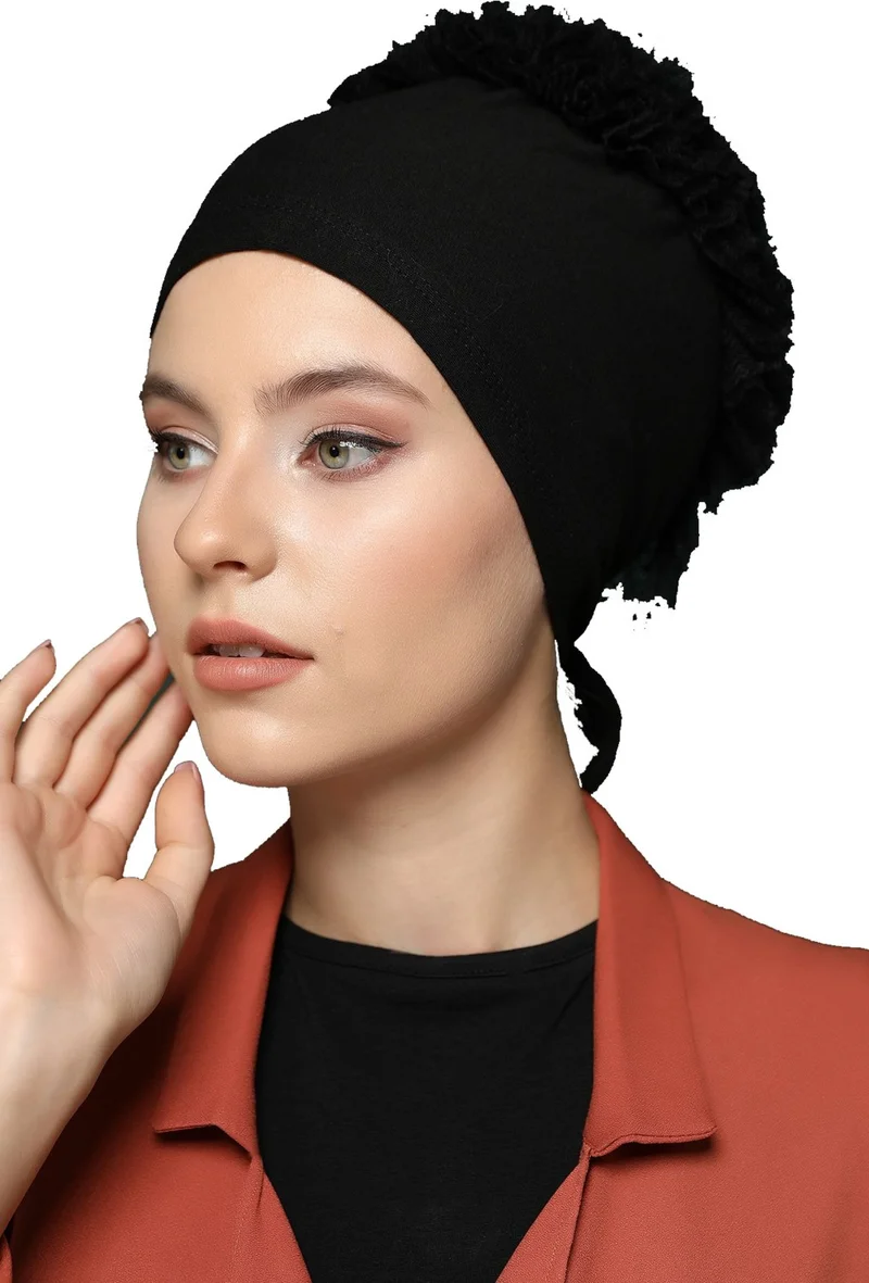 Belifanti Collection Women's Combed Cotton Frilly Bonnet Black White Navy Blue Set of 3