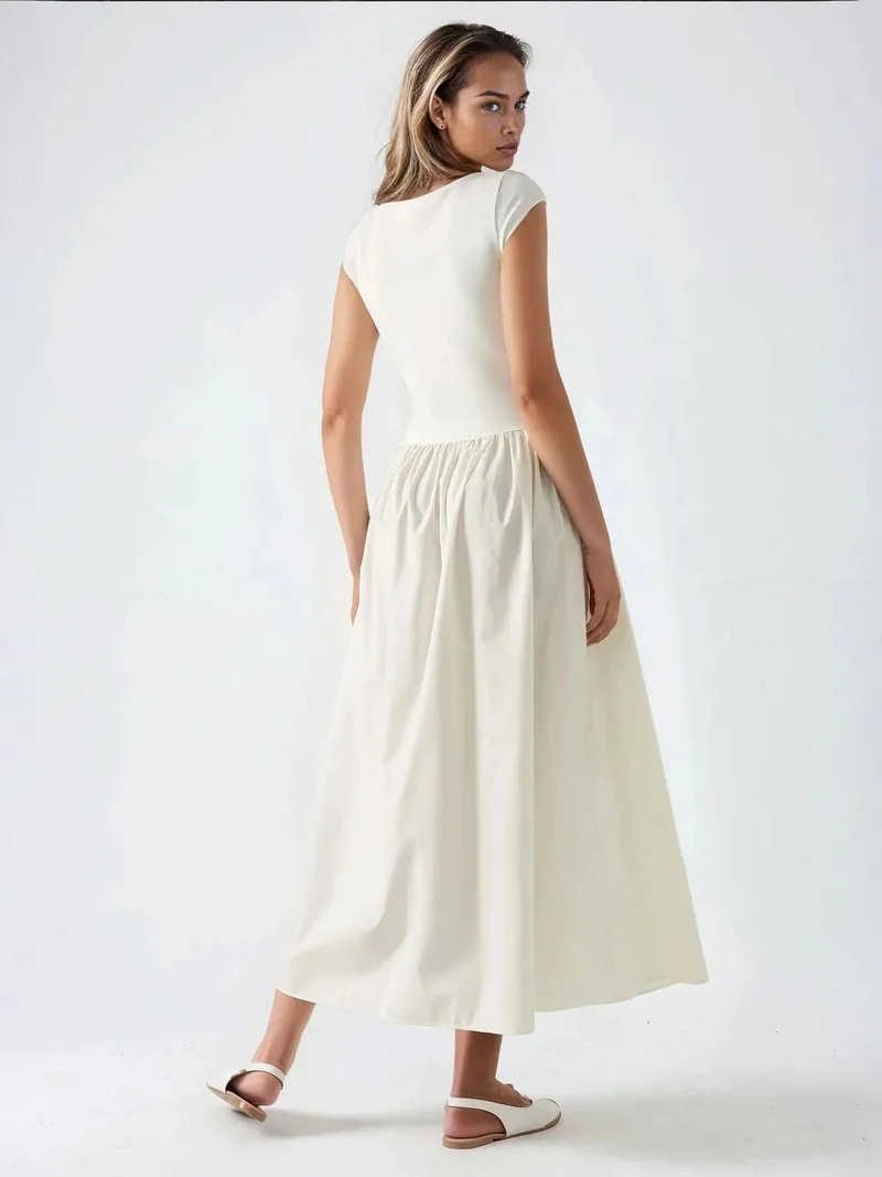 Hiccup Ivory Natural Contrast Midi Dress for Women | Best Price UAE