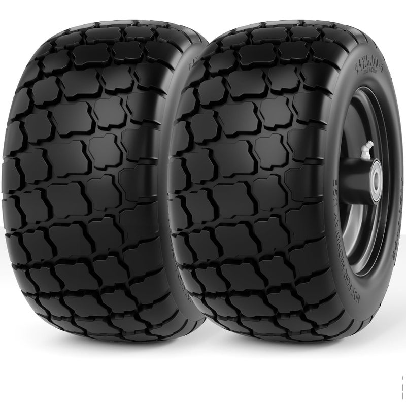 RONPOW 11x6.00-5 Flat Free Lawn Mower Tire and Wheel, Solid Front Tires for Zero Turn Mower, 400 Lbs Load, Universal 3/4", 5/8" 1/2" Bearings, 5.31"-7.71" Hub for Residential Commercial, 2 Pack Black - Image 1