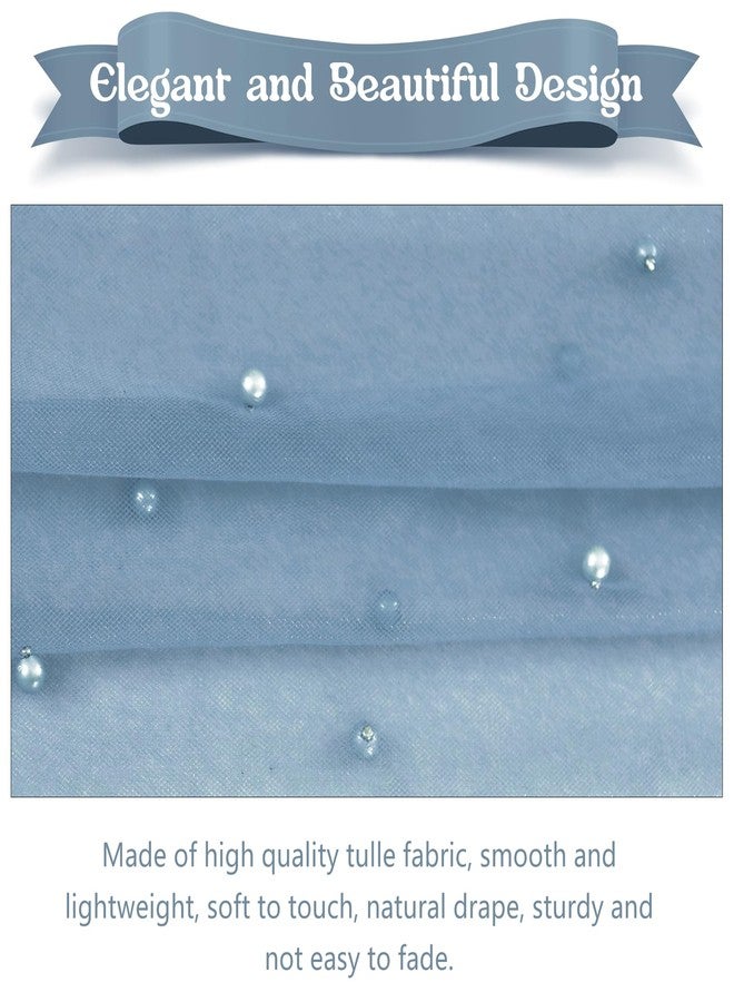 Fivenl 12 Pack 10FT Pearl Table Runner 30x120 Inch Dusty Blue Tulle Fabric Boho Rustic Sheer Table Runners Lace Table Cloth for Wedding Bridal Shower Birthday Party Arch Veil Dessert Table Decor (Dusty Blue) - Image 3