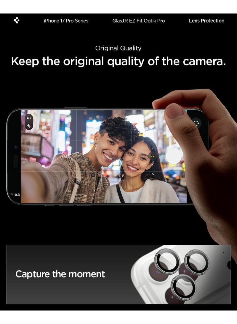 Spigen GLAStR EZ-Fit Optik PRO Camera Lens Protector [2 PACK] for iPhone 17 Pro Max and iPhone 17 Pro - Gray - Image 3