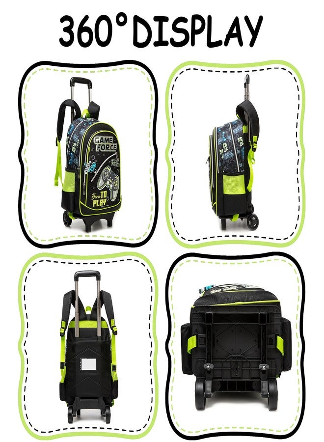 Oruiji Rolling Backpack for Kids 8-12 Rolling Backpack for School Roller Backpacks for Kids, Black Green Game - Image 3