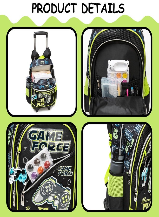 Oruiji Rolling Backpack for Kids 8-12 Rolling Backpack for School Roller Backpacks for Kids, Black Green Game - Image 4