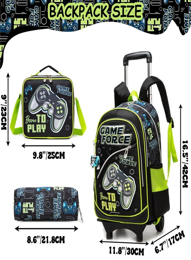 Oruiji Rolling Backpack for Kids 8-12 Rolling Backpack for School Roller Backpacks for Kids, Black Green Game - Image 2
