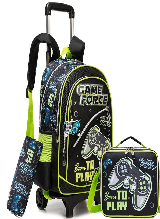 Oruiji Rolling Backpack for Kids 8-12 Rolling Backpack for School Roller Backpacks for Kids, Black Green Game - Image 1