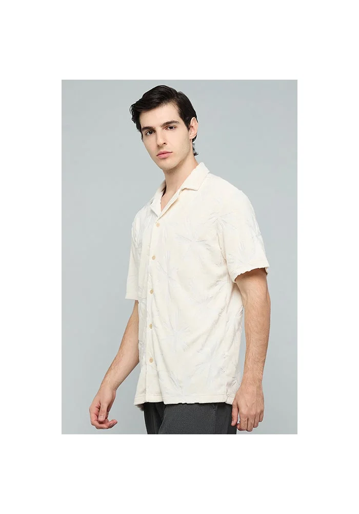 R&b Textured Shirt with Reverse Collar and Short Sleeves