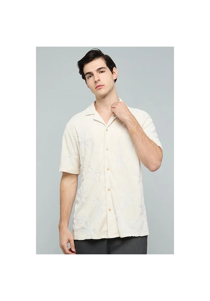 R&b Textured Shirt with Reverse Collar and Short Sleeves