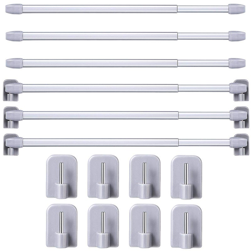 Jetec 6 Pieces Adjustable Plastic Net Curtain Rod 157275 Inch Self Adhesive Shower Curtain Rods for Window Cupboard Bars Tension Drill Less Accessories for Home Bathroom Hotel Silver