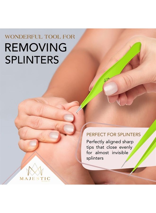 Majestic Bombay Fine Point + Slant Tweezers for Women and Men – Splinter Ticks, Facial, Brow and Ingrown Hair Removal–Sharp, Needle Nose, Surgical Tweezers Precision best tweezers for chin hair - Image 2