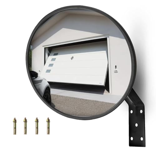 CNQLIS 8 Inch Convex Mirror Outdoor with Adjustable Wall Fixing Bracket,Blindspot Traffic Mirror for Driveway Garage Park Outdoor Wide Angle View Curved Security Blind Spot Mirrors - Image 1