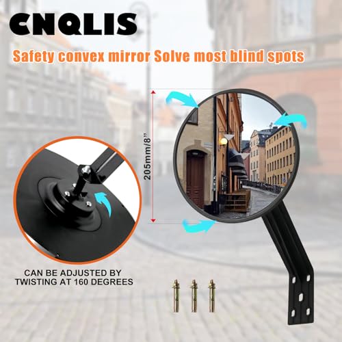 CNQLIS 8 Inch Convex Mirror Outdoor with Adjustable Wall Fixing Bracket,Blindspot Traffic Mirror for Driveway Garage Park Outdoor Wide Angle View Curved Security Blind Spot Mirrors - Image 2