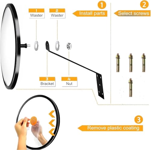 CNQLIS 8 Inch Convex Mirror Outdoor with Adjustable Wall Fixing Bracket,Blindspot Traffic Mirror for Driveway Garage Park Outdoor Wide Angle View Curved Security Blind Spot Mirrors - Image 4
