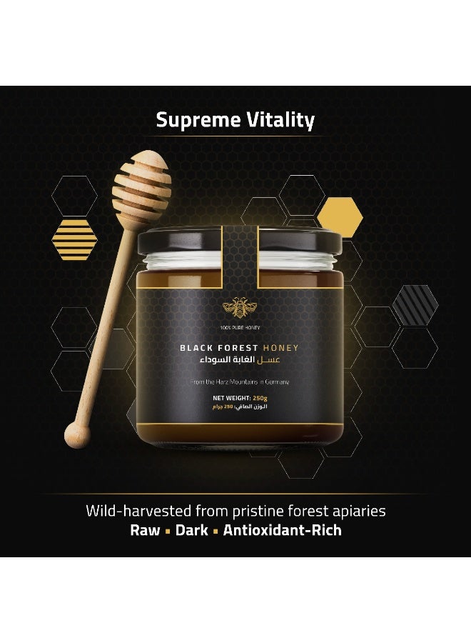 DW Power Black Forest Honey 250g – A naturally dark, rich German raw honey sourced from forest blossoms, offering bold woody sweetness, earthy notes, and exceptional depth of flavor. - Image 5