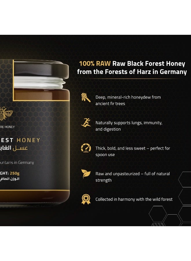 DW Power Black Forest Honey 250g – A naturally dark, rich German raw honey sourced from forest blossoms, offering bold woody sweetness, earthy notes, and exceptional depth of flavor. - Image 2