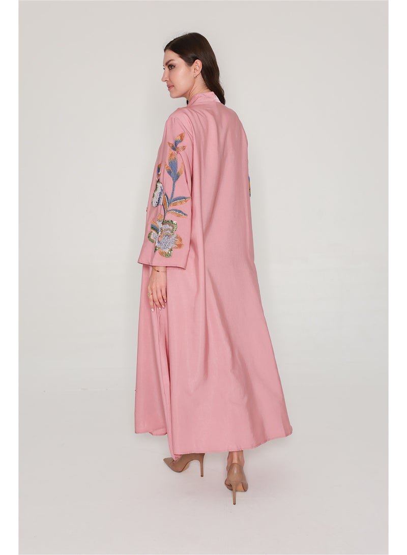 اكسا جلابية مطرزة بالزهور الزاهية وردي - Image 3