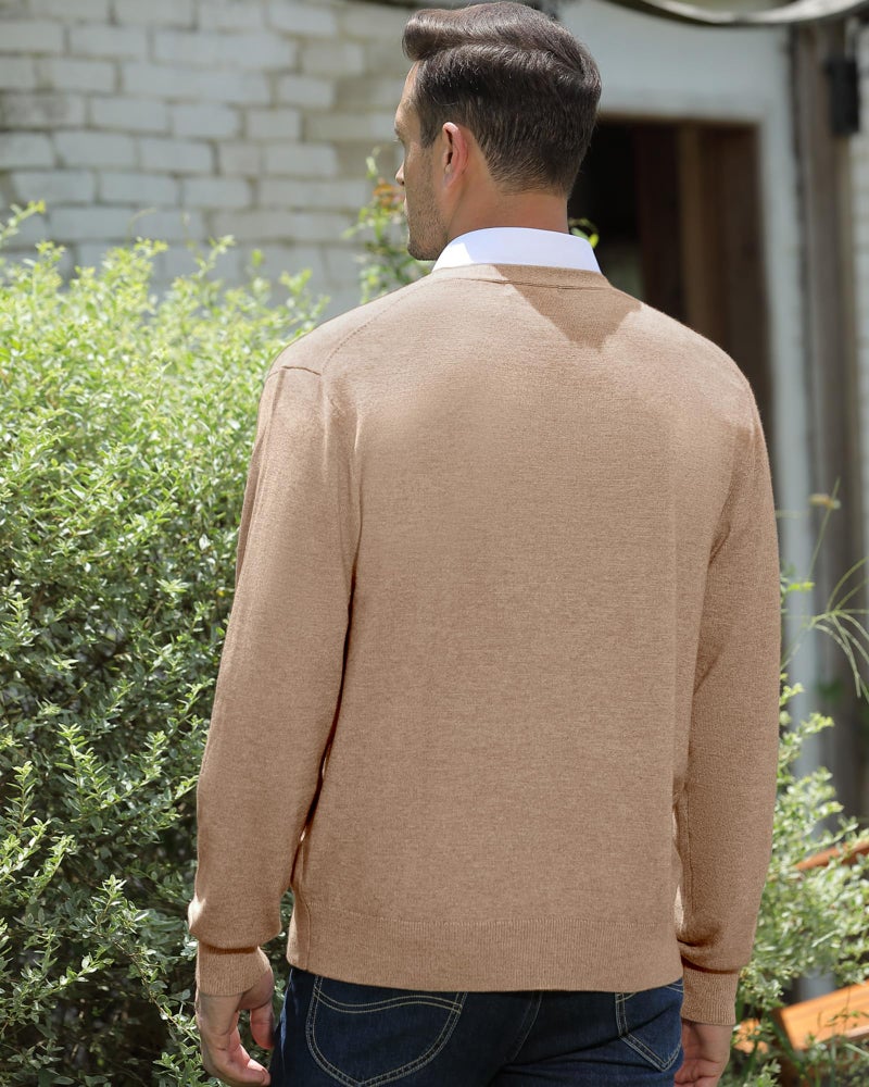 Kallspin Men's Cardigan Sweaters Wool Blend V Neck Button Down Sweaters with Pockets(Coffee, Medium) - Image 3