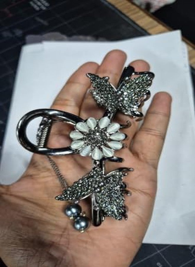 Bitrexup Fashion Butterfly Flower Hair Claw Clip Large Tulip & Wheat Design Metal Hair Clutch Strong Hold Hair Clip for Women & Girls Elegant Gold & Black Finish - Image 5