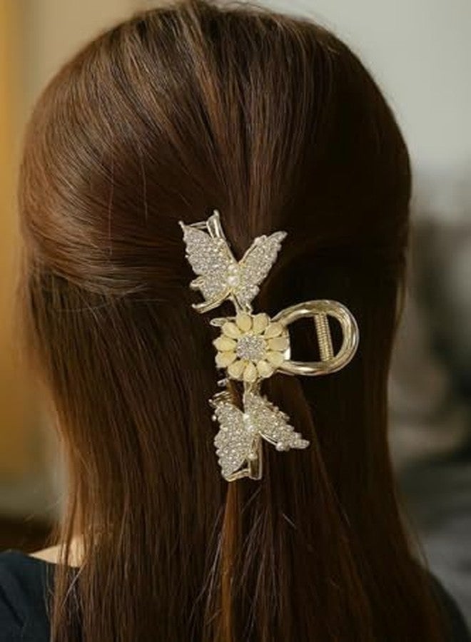 Bitrexup Fashion Butterfly Flower Hair Claw Clip Large Tulip & Wheat Design Metal Hair Clutch Strong Hold Hair Clip for Women & Girls Elegant Gold & Black Finish - Image 4