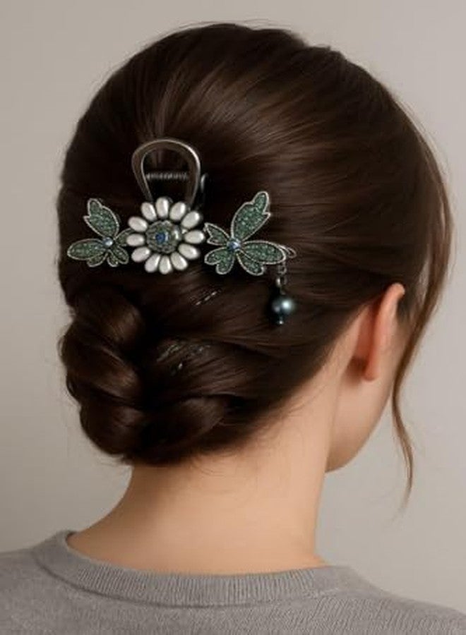 Bitrexup Fashion Butterfly Flower Hair Claw Clip Large Tulip & Wheat Design Metal Hair Clutch Strong Hold Hair Clip for Women & Girls Elegant Gold & Black Finish - Image 1