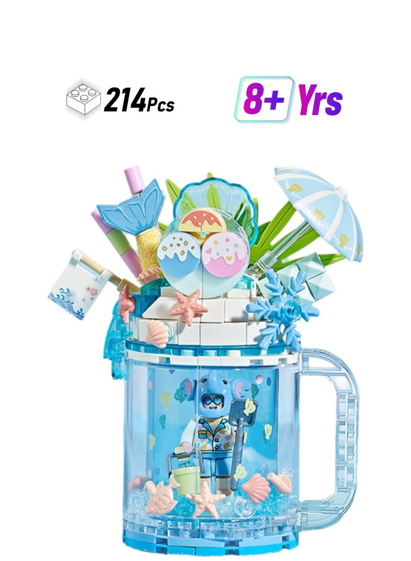 Sea Salt Mint 214 Pieces, Girl Ice Cream Ice Cream Milk Tea Cup Set Building Block Toys, Assembly Model, Gifts For Boys And Girls  - Image 1