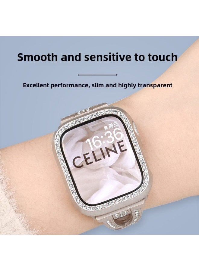 Suitable For Apple S10 Watch Protective Case Ultra Electroplated Iwatch S10 Watch Case Single Drill PC Case Film Integrated-Color:Pink -Dimensions:10th Generation  + Opp Bag  - Image 4