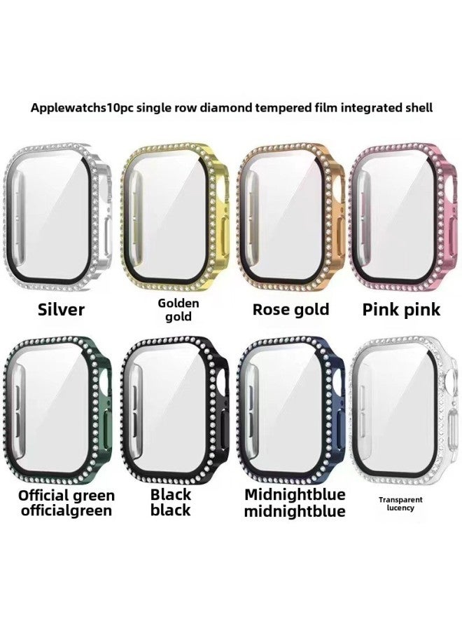 Suitable For Apple S10 Watch Protective Case Ultra Electroplated Iwatch S10 Watch Case Single Drill PC Case Film Integrated-Color:Pink -Dimensions:10th Generation  + Opp Bag  - Image 3