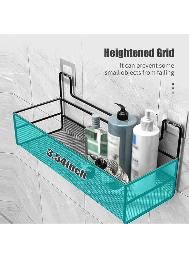 رف تخزين شبكي معدني لاصق يثبت على الحائط منظم معلق مع سلة شامبو وحامل للحمام والمطبخ والمرآب خطافين لاصقين اسود صناعي - Image 5