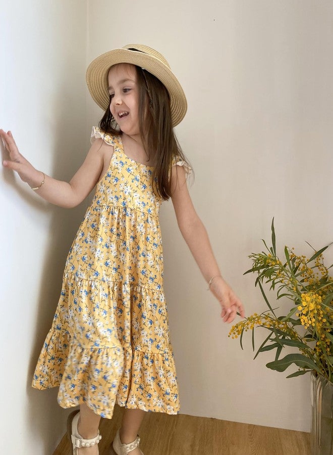 Kimoda Girls Dresses Size 6 Yellow Sundresses 5T for Little Girls Ruffle Sleeve Twirling Flowers Dress Size 5 for Spring Summer - Image 3