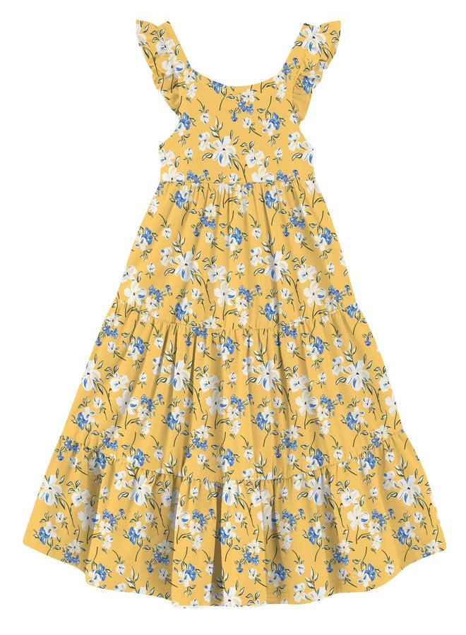 Kimoda Girls Dresses Size 6 Yellow Sundresses 5T for Little Girls Ruffle Sleeve Twirling Flowers Dress Size 5 for Spring Summer - Image 1