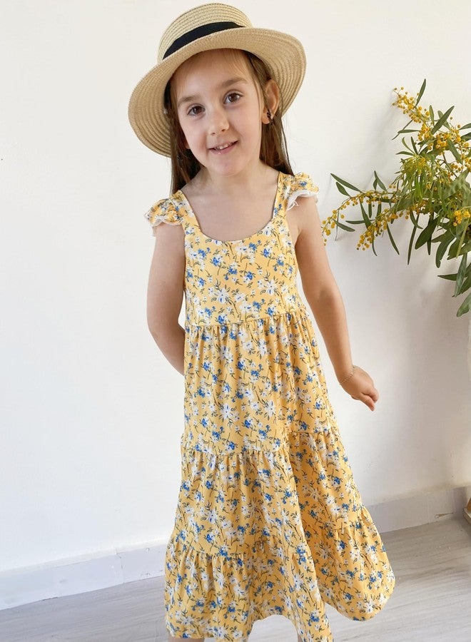 Kimoda Girls Dresses Size 6 Yellow Sundresses 5T for Little Girls Ruffle Sleeve Twirling Flowers Dress Size 5 for Spring Summer - Image 4