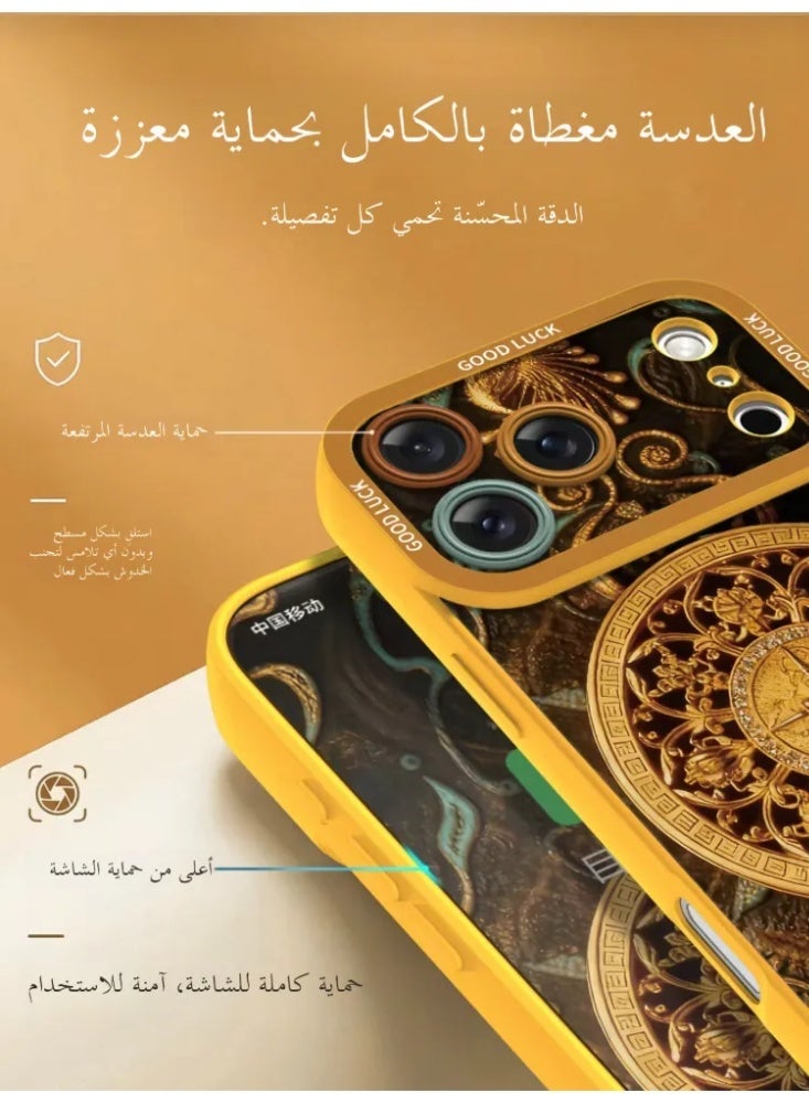 Lucky Eight Treasures Compass Phone Case, Liquid Silicone Shockproof Cover for iPhone - Image 5