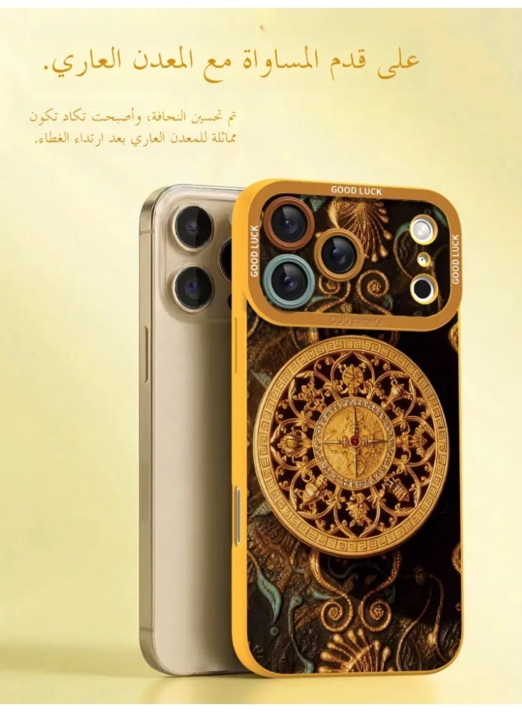 Lucky Eight Treasures Compass Phone Case, Liquid Silicone Shockproof Cover for iPhone - Image 3