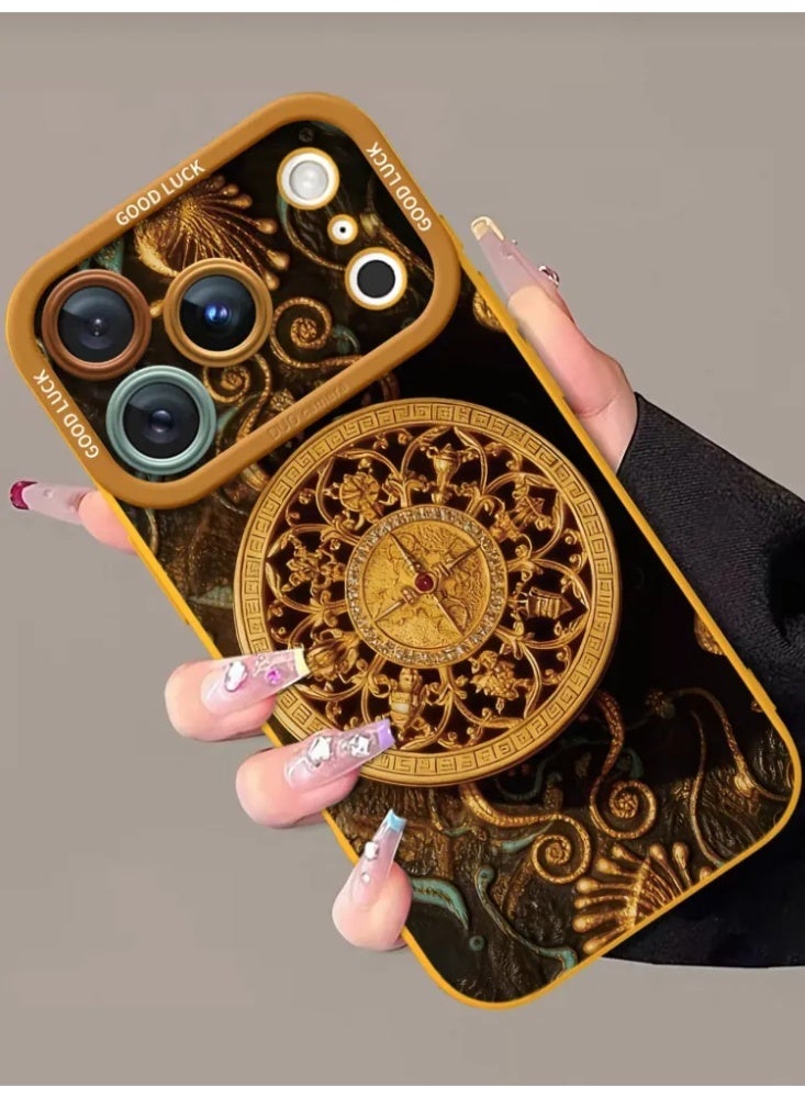 Lucky Eight Treasures Compass Phone Case, Liquid Silicone Shockproof Cover for iPhone - Image 2