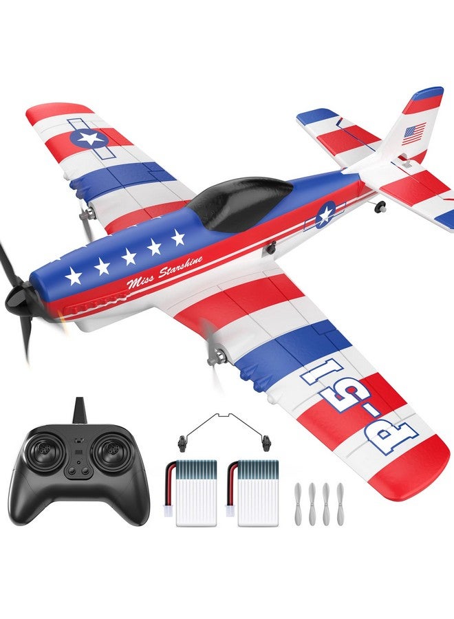 DEERC Rc Plane 3 Channel P51D Mustang Remote Control Airplane Fighter Toys,2.4Ghz 6-Axis Gyro Stabilizer Rtf Glider Aircraft Plane With 2 Batteries,Easy To Fly For Adults Kids Beginners Boys - Image 1