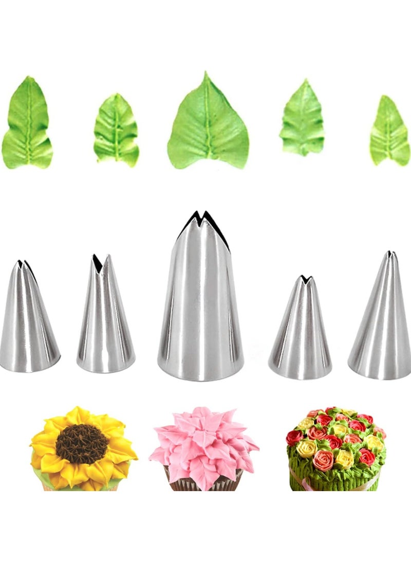 Oasisgalore 5-Piece Stainless Steel Leaf Piping Nozzles Set for Cake Decorating  - Image 1