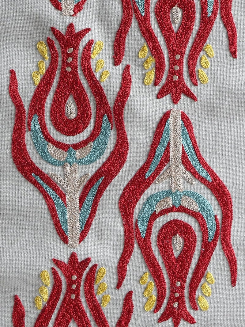 Zeba World Hand Embroidered Table Runner with Patchwork Edge & Tassels | Premium Cotton in Beige & Teal | Decorative Runner for 4/6 Seater Dining Table – 30 cm x 210 cm (12 in x 84 in) - Image 3