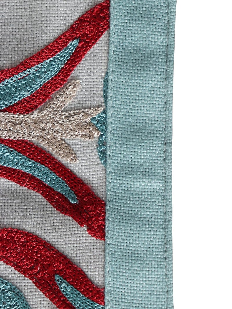 Zeba World Hand Embroidered Table Runner with Patchwork Edge & Tassels | Premium Cotton in Beige & Teal | Decorative Runner for 4/6 Seater Dining Table – 30 cm x 210 cm (12 in x 84 in) - Image 4