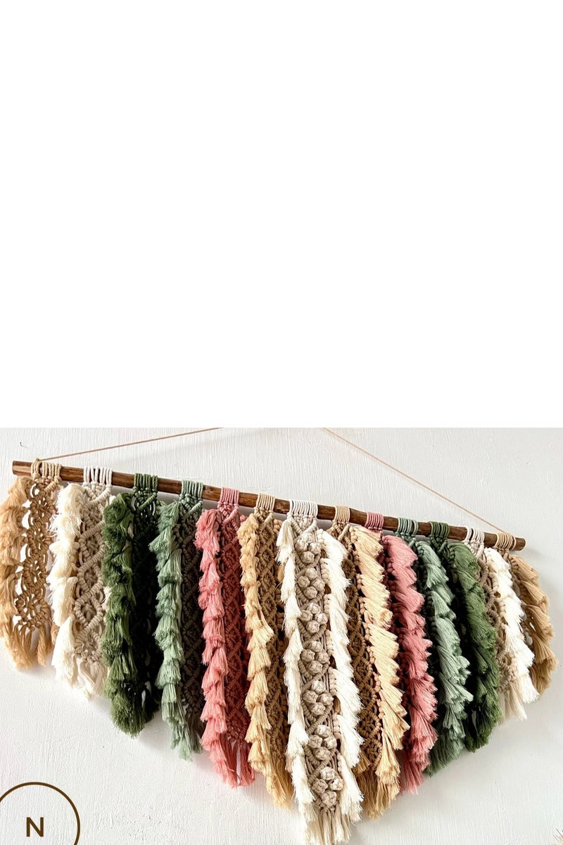 انتيكيانو تعليقة أوراق يدوية الصنع بطابع ريفي تُعلق على الجدار، تعليقة جدارية من ريش المكرمية، هدية للأم، ديكور منزلي، ديكور لغرفة الأطفال، مكرمية جدارية - Image 2