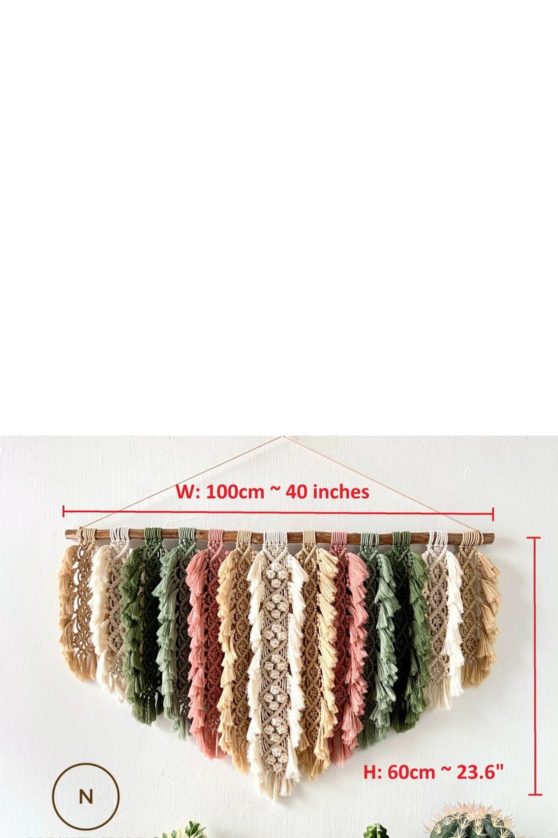 انتيكيانو تعليقة أوراق يدوية الصنع بطابع ريفي تُعلق على الجدار، تعليقة جدارية من ريش المكرمية، هدية للأم، ديكور منزلي، ديكور لغرفة الأطفال، مكرمية جدارية - Image 4