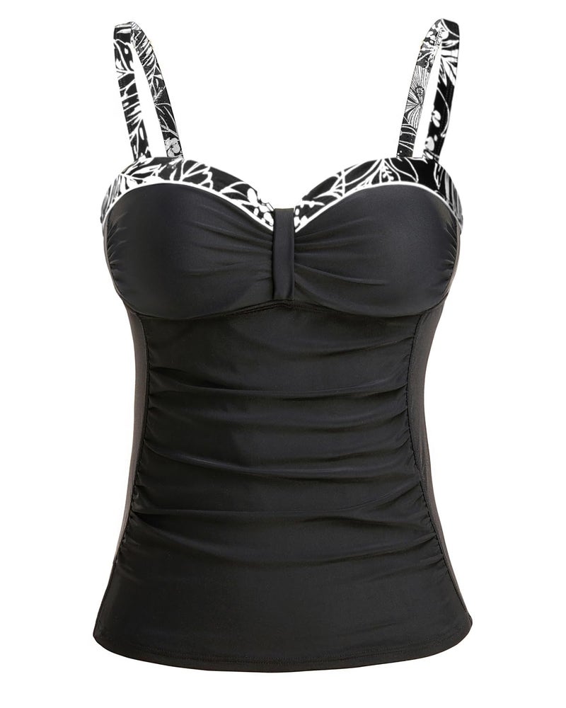 Talisea Women's Underwire Tankini Top Only Tummy Control Swimsuit Top Push Up Bathing Suit Top No Bottom Black Floral L - Image 1