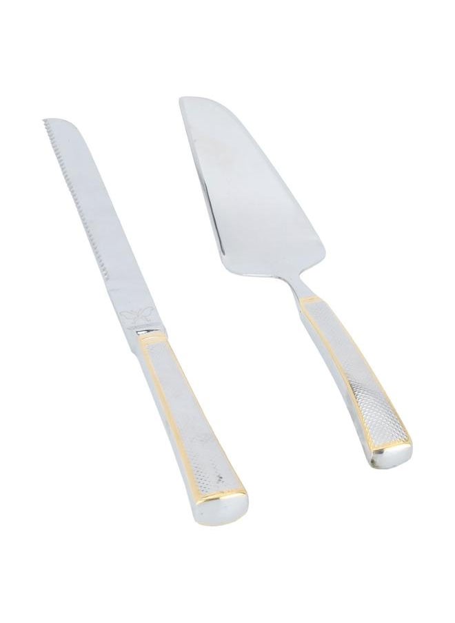 Alsaif Steel Cake Serving Set 2 Pieces Gold Silver  - Image 1