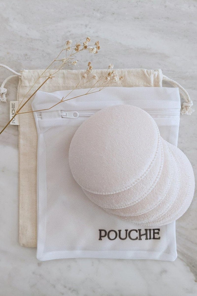 Tinkle Pouchie Washable Breast Pads for Feeding Mothers, Reusable Breastfeeding Nursing Pads, Leak Proof, High Absorbent Cotton Fabric, Maternity Bra Pads, Discreet Fit Nipple Pads, (Pack of 6, White) - Image 1