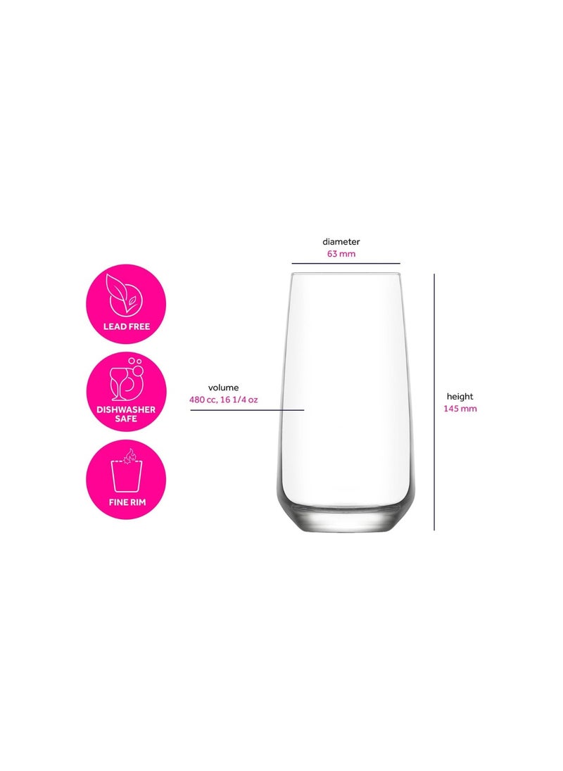 LAV Lav Lal Juice Glass Set of 6Pcs 480ml-Turkey Made  - Image 4
