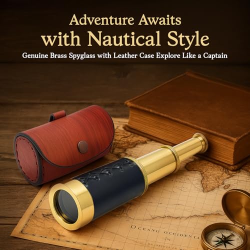NauticalMart Brass Spyglass Telescope with Leather Case - 6 Inch Handheld Pirate Navigation Telescope for Young and Adults, Perfect Nautical Collectible and Gift for Adventure Seekers - Image 2